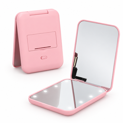 Back view of the pink folding mirror