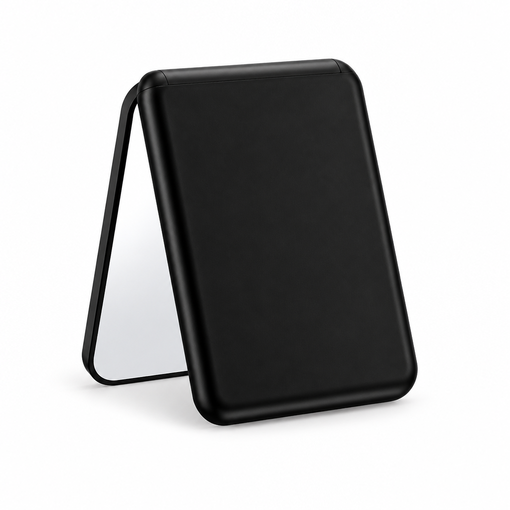 Folded black mirror on a white background